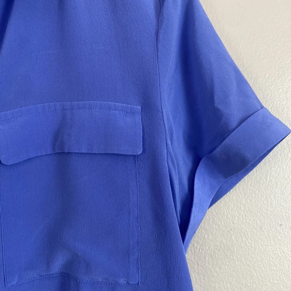 Marcs- 100% Silk Slightly Cropped Purple Button Down Short Sleeve Blouse - Picture 7 of 11